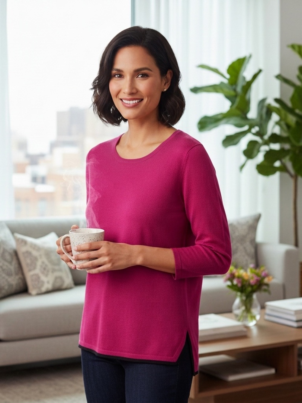 The Limited Fuchsia Scoop Neck Crew Sweater
